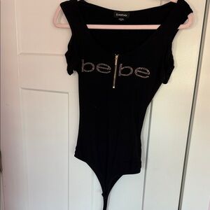 Bebe Black Bodysuit with Rhinestone Logo